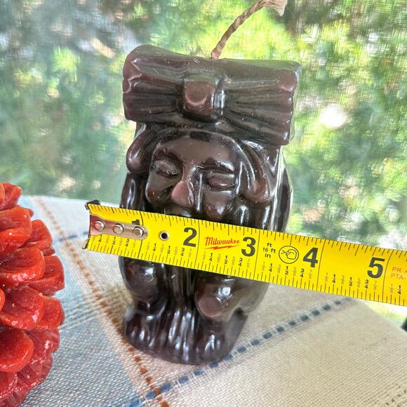 Set of 2 Vintage Novelty Candles Red Pinecone & Brown Tribal Figure Candles - Picture 15 of 15